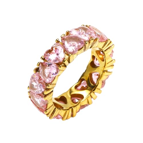 PAMTIER Frauen Ring Cubic Zirkoniumdioxid 6mm Herz-Schliff Stapelbar Ringe Band Hochzeit Party Gold Plattiert Rosa 52 (16.6) von PAMTIER