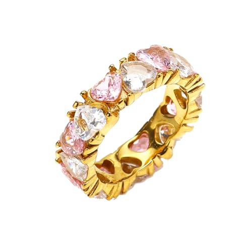 PAMTIER Frauen Ring Cubic Zirkoniumdioxid 6mm Herz-Schliff Stapelbar Ringe Band Hochzeit Party Gold Plattiert Rosa Weiß 52 (16.6) von PAMTIER