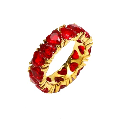 PAMTIER Frauen Ring Cubic Zirkoniumdioxid 6mm Herz-Schliff Stapelbar Ringe Band Hochzeit Party Gold Plattiert Rot 52 (16.6) von PAMTIER