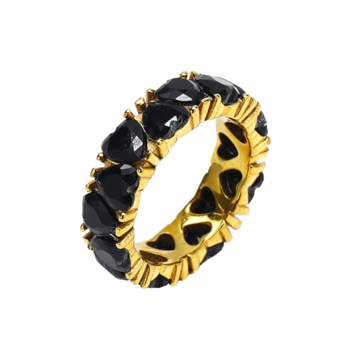 PAMTIER Frauen Ring Cubic Zirkoniumdioxid 6mm Herz-Schliff Stapelbar Ringe Band Hochzeit Party Gold Plattiert Schwarz 54 (17.2) von PAMTIER