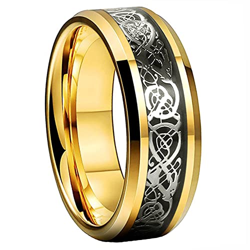 PAMTIER Gold Keltisches Titan Hartmetall Ring 8mm Herren Hochzeitsband Poliert Komfort Passform Größe 62 (19.7) von PAMTIER