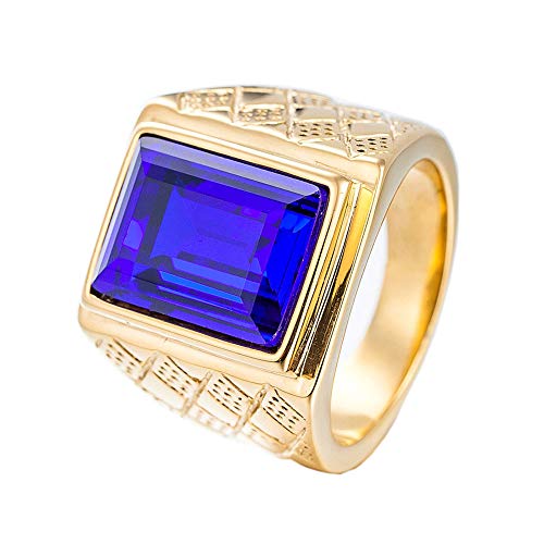 PAMTIER Herren 18K Gold Überzogen Fett Gedruckt Edelstahl Ringe mit Blau Stein Größe 57 (18.1) von PAMTIER