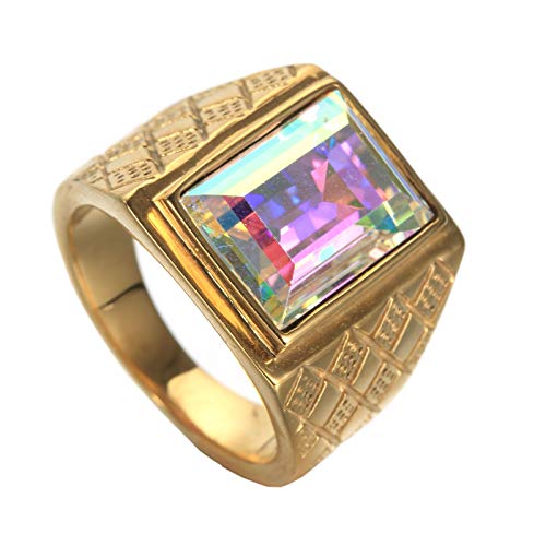 PAMTIER Herren 18K Gold Überzogen Fett Gedruckt Edelstahl Ringe mit Bunter Stein Größe 68 (21.6) von PMTIER