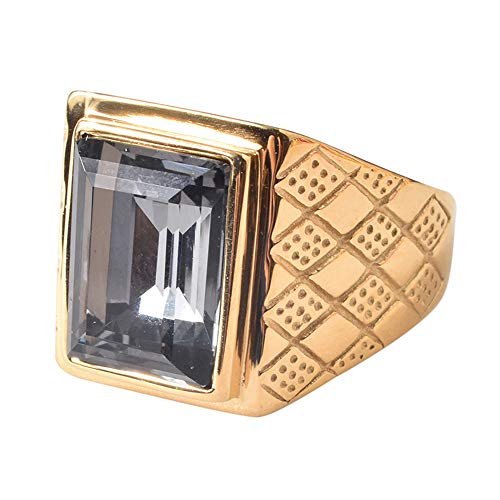 PAMTIER Herren 18K Gold Überzogen Fett Gedruckt Edelstahl Ringe mit Grau Stein Größe 60 (19.1) von PMTIER
