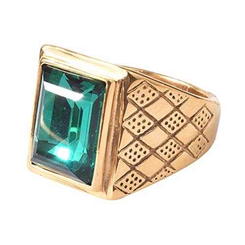 PAMTIER Herren 18K Gold Überzogen Fett Gedruckt Edelstahl Ringe mit Grün Stein Größe 54 (17.2) von PMTIER