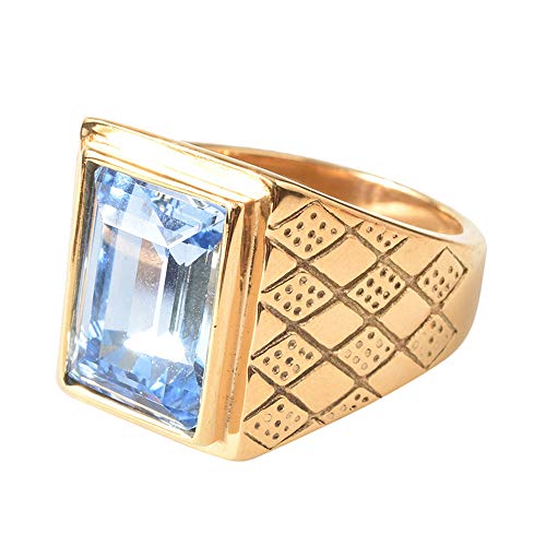 PAMTIER Herren 18K Gold Überzogen Fett Gedruckt Edelstahl Ringe mit Hellblau Stein Größe 57 (18.1) von PAMTIER