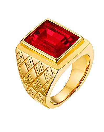 PAMTIER Herren 18K Gold Überzogen Fett Gedruckt Edelstahl Ringe mit Rot Stein Größe 54 (17.2) von PAMTIER