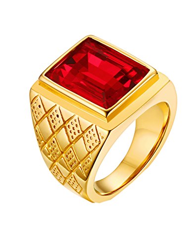 PAMTIER Herren 18K Gold Überzogen Fett Gedruckt Edelstahl Ringe mit Rot Stein Größe 54 (17.2) von PMTIER