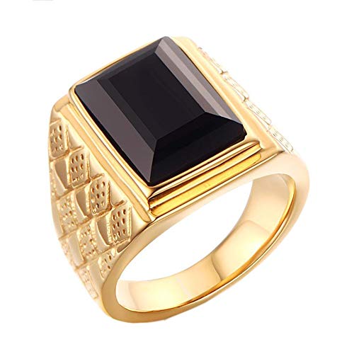 PAMTIER Herren 18K Gold Überzogen Fett Gedruckt Edelstahl Ringe mit Schwarz Stein Größe 60 (19.1) von PMTIER