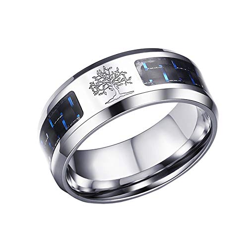 PAMTIER Herren 8MM Baum von Leben Kohlenstoff Faser Edelstahl Ring Silber Größe 68 (21.6) von PAMTIER