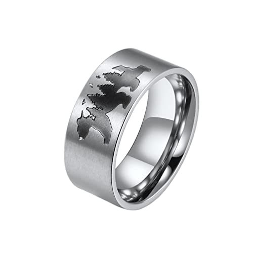 PAMTIER Herren Bären Vogel Wald Ring aus Edelstahl Flachband mit Rohrschnitt 9mm Breit Schwarz Silber Gr.68 von PAMTIER