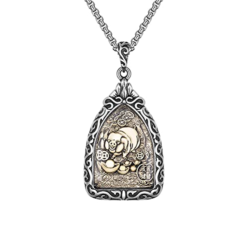 PAMTIER Herren Chinesisches Tierkreiszeichen Anhänger Halskette Edelstahl Retro Schmuck mit Kette für Geburtstag Jahrestag Schwein von PAMTIER