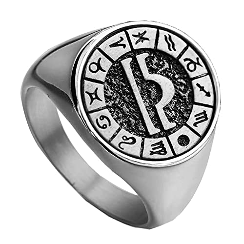 PAMTIER Herren Damen 12 Konstellation Horoskope Ring Edelstahl Personalisierten Schmuck Silberne Waage Größe 70 (22.3) von PAMTIER