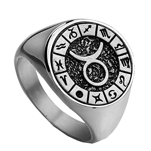PAMTIER Herren Damen 12 Konstellation Horoskope Ring Edelstahl Personalisierten Schmuck Silberner Stier Größe 68 (21.6) von PAMTIER