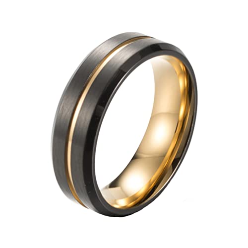 PAMTIER Herren Damen 8mm Wolframstahlring Gebürstetes Ringband Einbetten für Verlobung Ehepaare Gelb Schwarz Größe 68 (21.6) von PMTIER