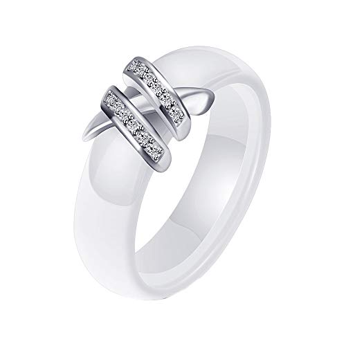 PAMTIER Herren Damen Doppel X mit Zirkonia Ring aus Keramik Weiß Größe 60 (19.1) von PAMTIER