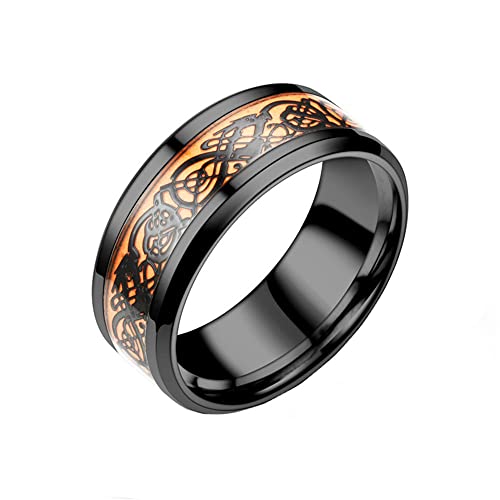 PAMTIER Herren Damen Drachen Ring Edelstahl Kohlefaser Keltischer Drachen Muster Ehering Ring Schwarzes Dargon Orange Schwarz Größe 60 (19.1) von PAMTIER