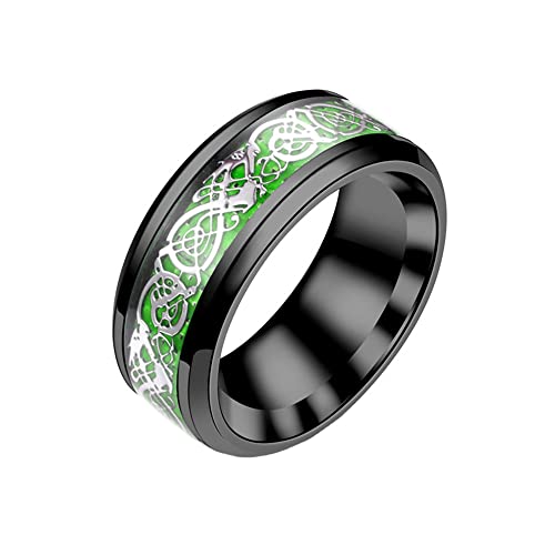 PAMTIER Herren Damen Drachen Ring Edelstahl Kohlefaser Keltischer Drachen Muster Ehering Ring Silber Dargon Grün Schwarz Größe 52 (16.6) von PAMTIER