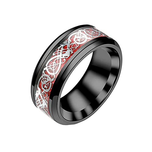 PAMTIER Herren Damen Drachen Ring Edelstahl Kohlefaser Keltischer Drachen Muster Ehering Ring Silber Dargon Rot Schwarz Größe 57 (18.1) von PAMTIER