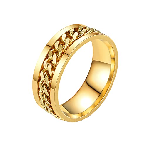 PAMTIER Herren Damen Drehbarer Ring Edelstahl 8MM Stress abbauen Bandring Goldkette Gold Größe 60 (19.1) von PAMTIER