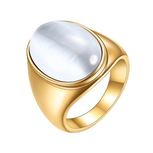 PAMTIER Herren Damen Edelstahl Ovale Edelstein Ring Signet Stil Jahrgang Erklärung Kleiner Finger Ringe Gold Weiß Größe 54 (17.2) von PAMTIER