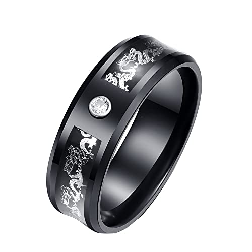 PAMTIER Herren Damen Karbonfaser Drachen Ring Edelstahl Retro Vintage Band Schmuck Weißer Diamant Größe 57 (18.1) von PAMTIER