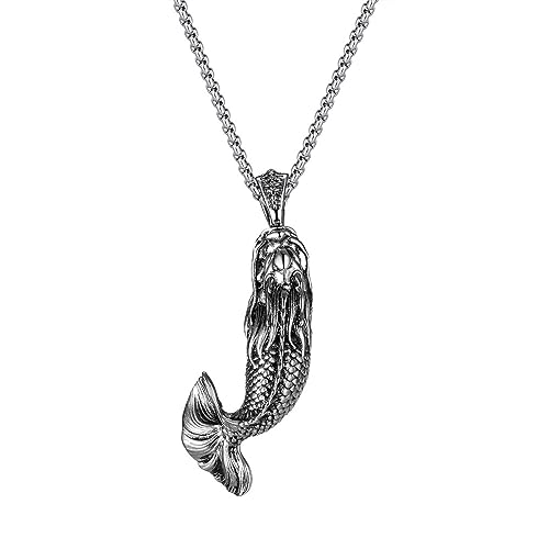 PAMTIER Herren Damen Koi Fisch Anhänger Halskette Edelstahl Vintage Hip Hop Kettenschmuck Silber von PAMTIER