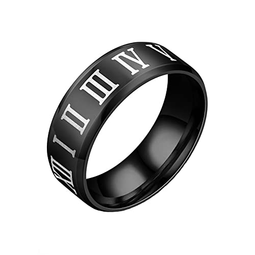 PAMTIER Herren Damen Personalisiert 8mm Bandring mit Römischen Ziffern Rostfreier Stahl Cooler Eleganter Glücksschmuck Schwarz Größe 54 (17.2) von PAMTIER