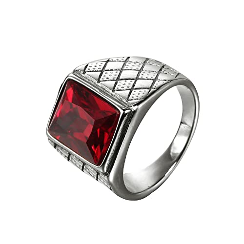 PAMTIER Herren Damen Ringe Rostfreier Stahl Quadratisches Juwel Mode-Persönlichkeit Schmuck Jubiläum Rot Versilbert Größe 68 (21.6) von PAMTIER