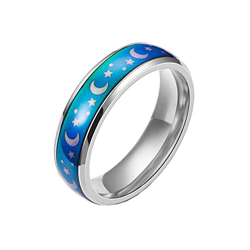 PAMTIER Herren Damen Stern Mond Ring für Edelstahl Paar Band Schmuck Silber Größe 62 (19.7) von PAMTIER