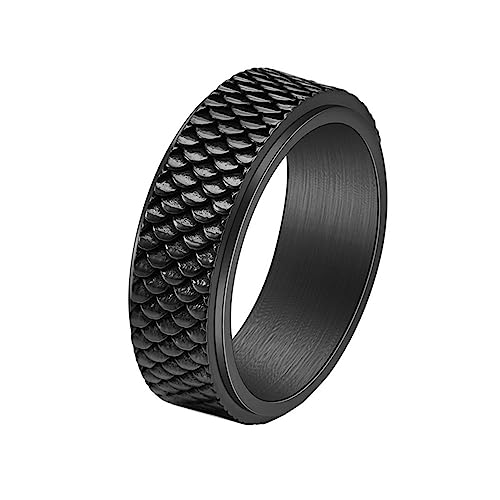 PAMTIER Herren Drehbare Tier Koi Fisch Ringe Edelstahl Vintage Personalisiert Punk Gothic Band Ring Schmuck Schwarz Größe 62 (19.7) von PAMTIER