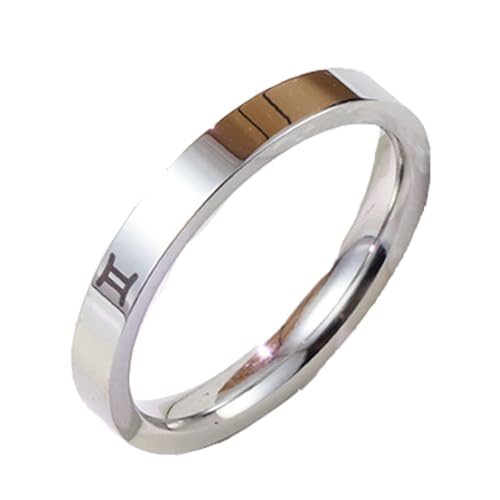 PAMTIER Herren Edelstahl 12 Konstellation Ring 3mm Stapelbar Hochzeit Bands Horoskop Sternzeichen Einfach Zwillinge 60 (19.1) von PAMTIER