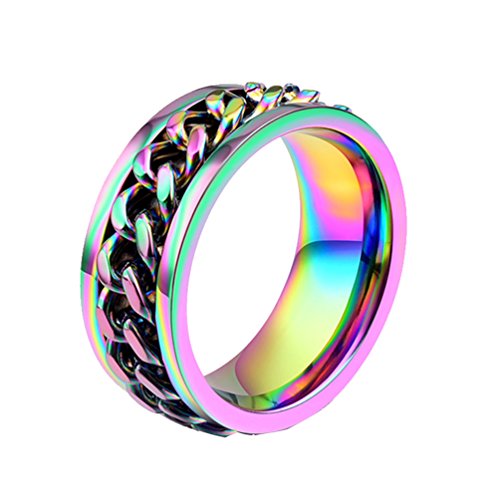 PAMTIER Herren Edelstahl 8MM Regenbogen LGBT Stolz Spinner Kette Ring Größe 57 von PAMTIER