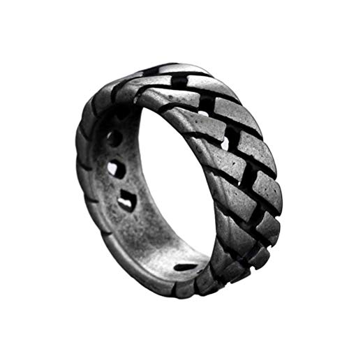 PAMTIER Herren Edelstahl Antik Silber Reifen Profil Design Ring Band 9MM Breite Biker Ringe Größe 70 von PAMTIER