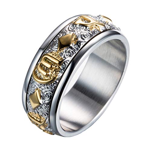 PAMTIER Herren Edelstahl Buddhist Sechs Text Schriften Spinner Ring Silber Gold Größe 68 (21.6) von PAMTIER