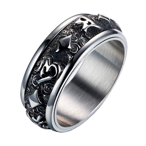 PAMTIER Herren Edelstahl Buddhist Sechs Text Schriften Spinner Ring Silber Schwarz Größe 65 von PAMTIER