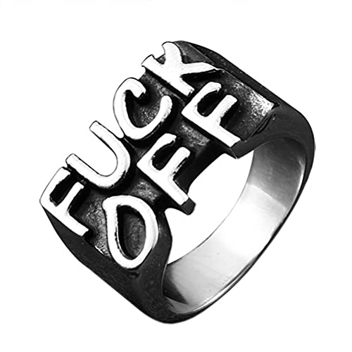 PAMTIER Herren Edelstahl Cool Letter Fuck Off Mittelfinger Ring Personalisierte Punk Rock Schmuck Größe 54 von PAMTIER