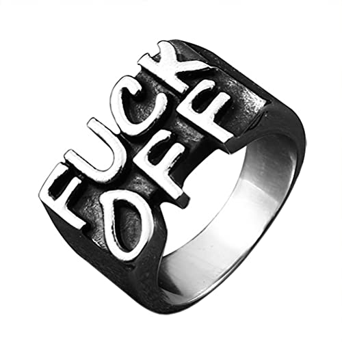 PAMTIER Herren Edelstahl Cool Letter Fuck Off Mittelfinger Ring Personalisierte Punk Rock Schmuck Größe 57 von PAMTIER