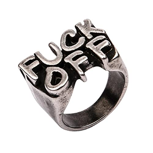 PAMTIER Herren Edelstahl Cool Letter Fuck Off Mittelfinger Ring Personalisierter Punk Rock Schmuck Antikes Silber Größe 68 von PAMTIER