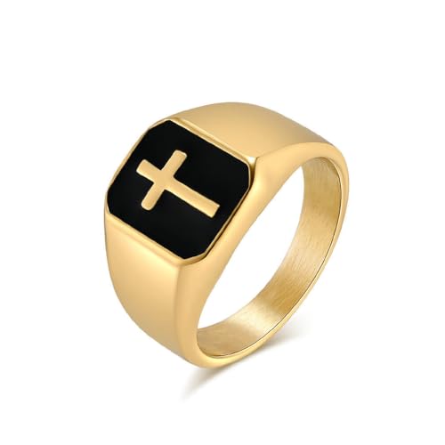 PAMTIER Herren Edelstahl Einfach Klassisch Neuartig Exquisit Kreuz Ring Gold Größe 70(22.3) von PAMTIER
