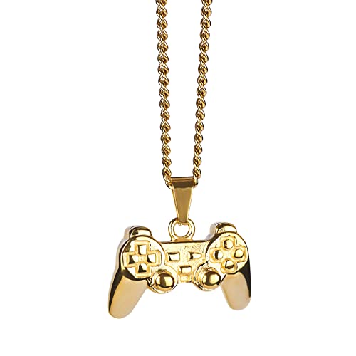 PAMTIER Herren Edelstahl Gamer Halskette Gamepad Anhänger Charm mit Kette Vintage Hip Hop Schmuck Gold von PAMTIER