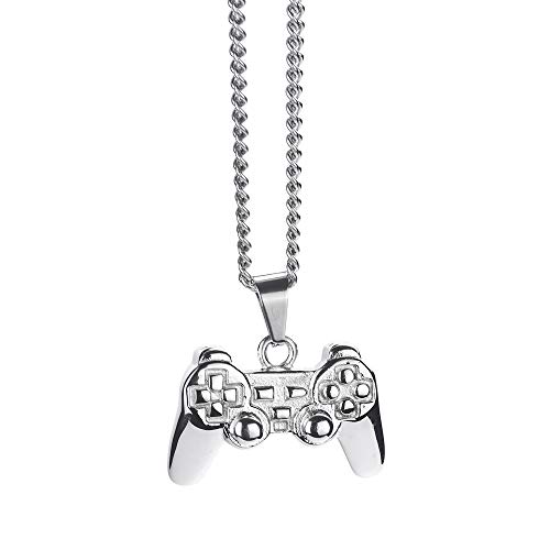 PAMTIER Herren Edelstahl Gamer Halskette Gamepad Anhänger Charm mit Kette Vintage Hip Hop Schmuck Silber von PAMTIER