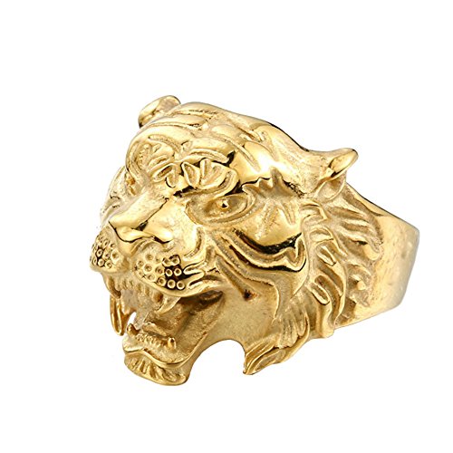 PAMTIER Herren Edelstahl Jahrgang Gotisch Biker Tiger Kopf Ring Band Tierentwurf Gold Größe 57 (18.1) von PAMTIER