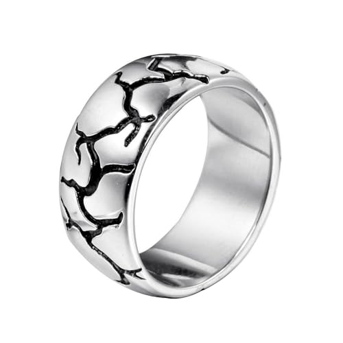 PAMTIER Herren Edelstahl Jahrgang Punk Cracked Hochzeit Band Dome Ring Silber Größe 65 (20.7) von PAMTIER