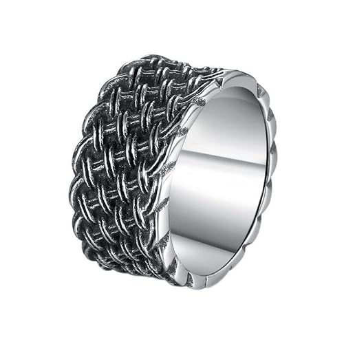 PAMTIER Herren Edelstahl Klassisch Retro Exquisiter Geflochtener Trendring Silber Größe 54(17.2) von PAMTIER