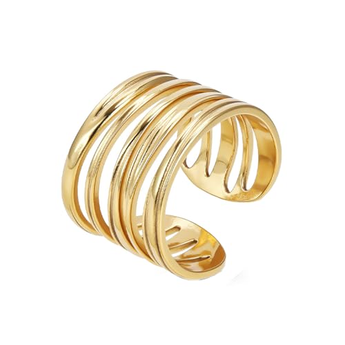 PAMTIER Herren Edelstahl Klassisch Trendig Einzigartig Neuartig Exquisit Einfach Ring Gold Verstellbare Öffnung von PAMTIER