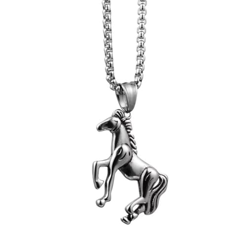 PAMTIER Herren Edelstahl Klassisch Trendy Punk Persönlichkeit Pferd Halskette mit Kette Silber von PAMTIER