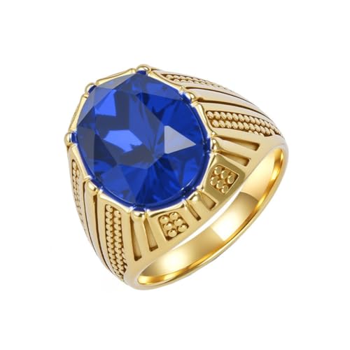 PAMTIER Herren Edelstahl Klassische Edelstein Ring Vintage Einzigartige Multicolor Edelstein Cubic Zirkon Schmuck Gold Blau Größe 54 (17.2) von PAMTIER