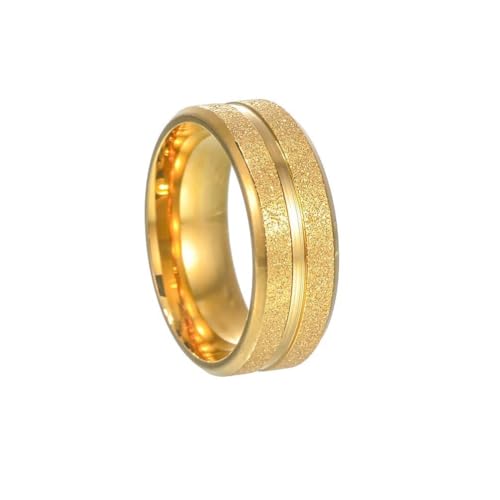 PAMTIER Herren Edelstahl Klassischer Retro Persönlichkeit Trend 8MM Mattierter Ring Gold Größe 57 (18.1) von PAMTIER