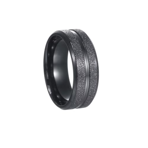 PAMTIER Herren Edelstahl Klassischer Retro Persönlichkeit Trend 8MM Mattierter Ring Schwarz Größe 68 (21.6) von PAMTIER